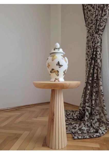 Naturel Renk Ahşap Mantar Sehpa – Masif Tekli Yan Sehpa, Fiskos ve Zigon Model