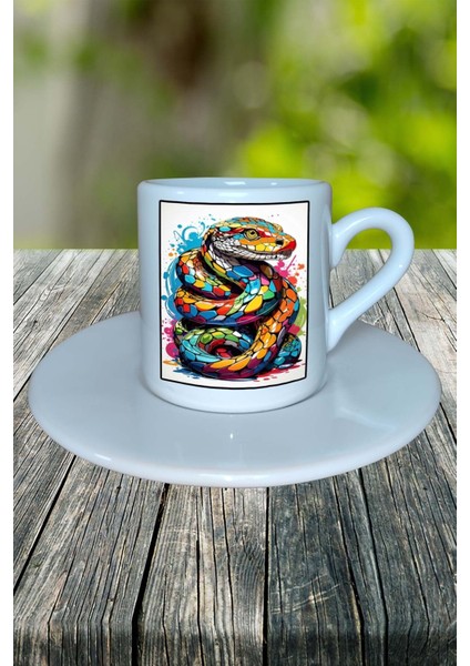 Yılan Baskılı Türk Kahvesi Fincanı Tabaklı Kişiselleştirilebilir Model 3