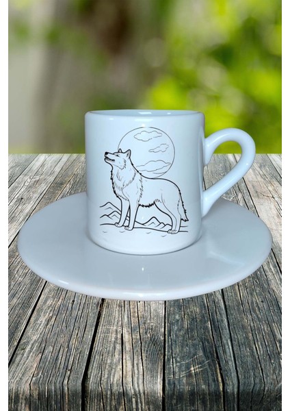 Kurt Baskılı Türk Kahvesi Fincanı Tabaklı Kişiye Özel Model 1