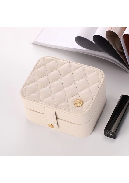 Deri Mini Baklava Desenli Seyahat Takı Bijuteri Mücevher Kutusu Organizer Düzenleyici 11,5cm Krem Ithal Ürün fırsatları