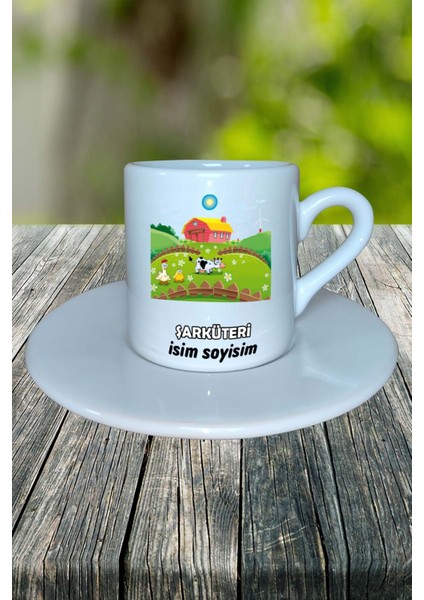 Şarküteri Meslek Baskılı Türk Kahvesi Fincanı Tabaklı Kişiye Özel Model 1