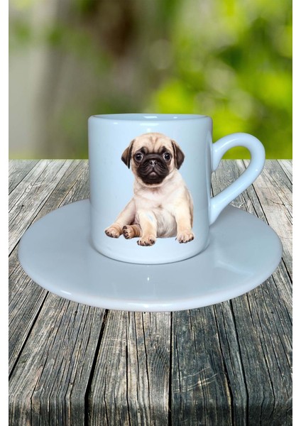 Pug Doberman Köpek Baskılı Türk Kahvesi Fincanı Tabaklı Kişiye Özel Model 9