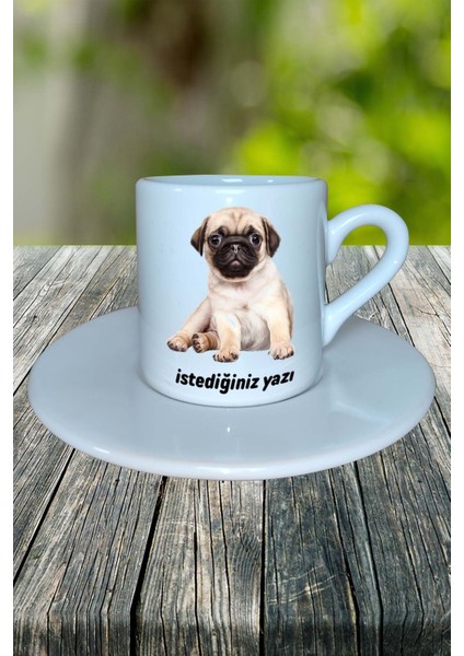 Pug Doberman Köpek Baskılı Türk Kahvesi Fincanı Tabaklı Kişiye Özel Model 9 fiyatları