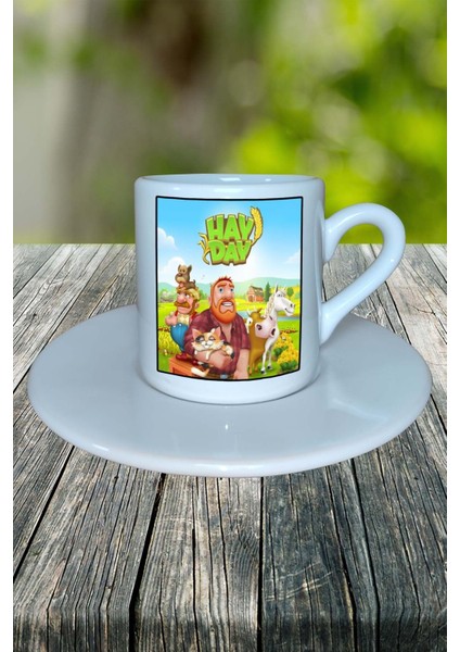 Hayday Oyun Baskılı Türk Kahvesi Fincanı Tabaklı Kişiye Özel Model 1
