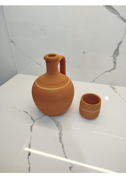 Dolap Boy El Yapımı Kahverengi Toprak Su Testisi (2 Litre) Buzdolabı Boyutuna Uygun (22 Cm) Bardak Hediyeli fırsatları