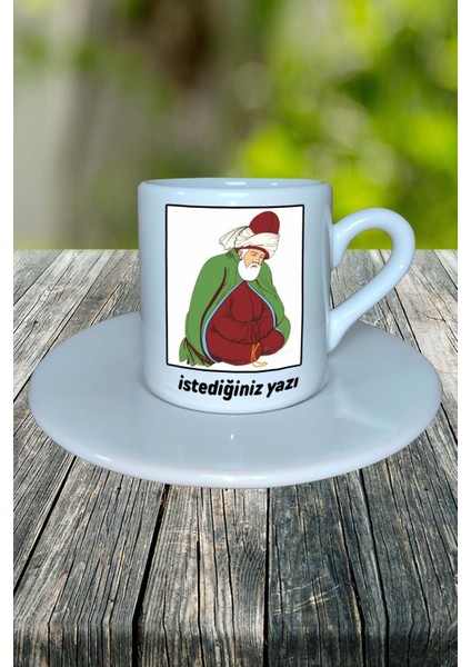 Mevlana Baskılı Türk Kahvesi Fincanı Tabaklı Kişiye Özel Model 13 fiyatları
