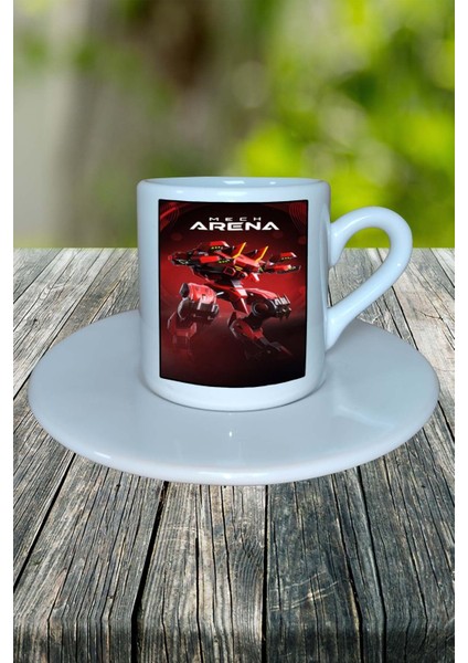 Mecharena Mobil Oyun Baskılı Türk Kahvesi Fincanı Tabaklı Kişiye Özel Model 1