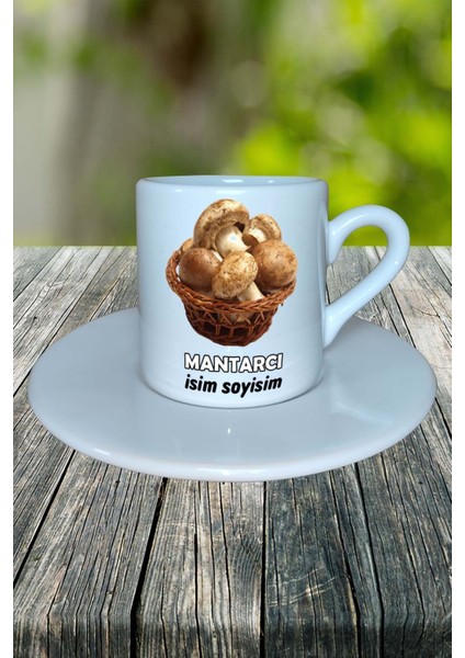 Mantarcı Meslek Baskılı Türk Kahvesi Fincanı Tabaklı Kişiye Özel Model 5