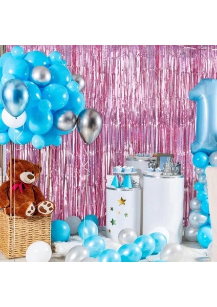 Ekstra Metalize Parlak Saçaklı Arka Fon Perde Rose Gold fırsatları