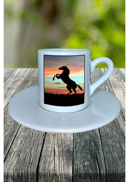 At Baskılı Türk Kahvesi Fincanı Tabaklı Kişiselleştirilebilir Model 2