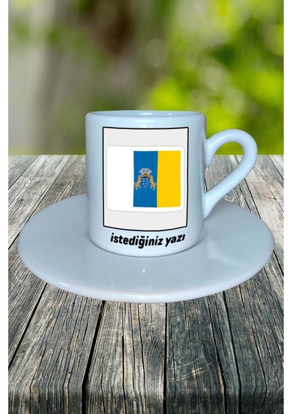 Kanarya Adaları Ülke Bayrağı Bayrak Baskılı Türk Kahvesi Fincanı Tabaklı Kişiye Özel Model 1 fiyatları