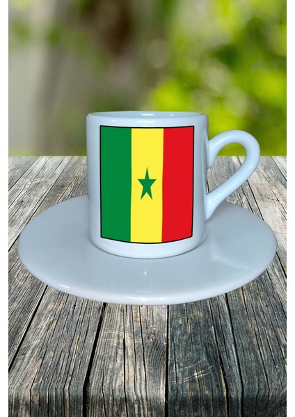 Senegal Ülke Bayrağı Bayrak Baskılı Türk Kahvesi Fincanı Tabaklı Kişiye Özel Model 1