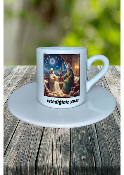 Mevlana Baskılı Türk Kahvesi Fincanı Tabaklı Kişiye Özel Model 6 fiyatları