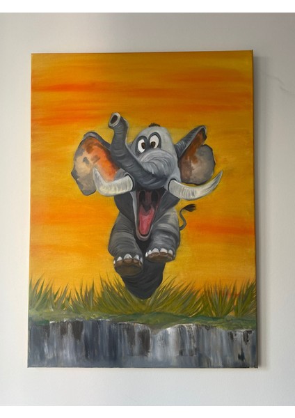 Neşeli Fil Yağlı Boya Tablo | 50×70 cm