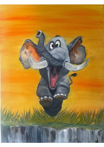 Neşeli Fil Yağlı Boya Tablo | 50×70 cm fiyatları