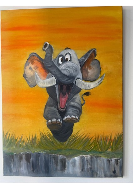 Neşeli Fil Yağlı Boya Tablo | 50×70 cm modelleri