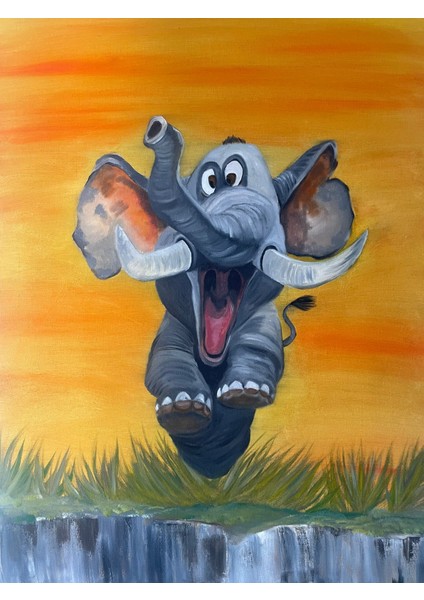 Neşeli Fil Yağlı Boya Tablo | 50×70 cm fırsatları