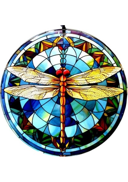 Yusufçuk Kuşlu 23 Santimetre Çapında Füzyon Cam Duvar Süsü