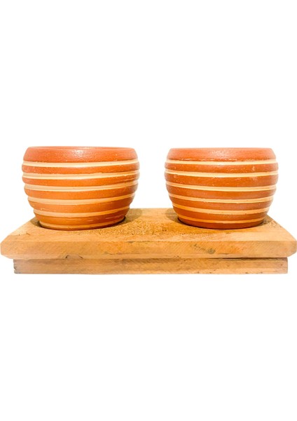 Bitki Tasarımı Ev Dekorasyon Aksesuar Yan Çizgi Terakota Toprak Saksı Ikili Ahşap Tabanlı Çiçeklik Saksı Saksılık