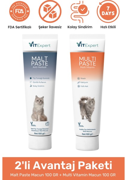 2'li Set Sindirmeyi Destekleyici Malt Macun Paketi Bağırsağı & Mideyi Sağlığı Için Multi Vitamin Özel Paket Anti Hairball Kediler Için Paste Macun