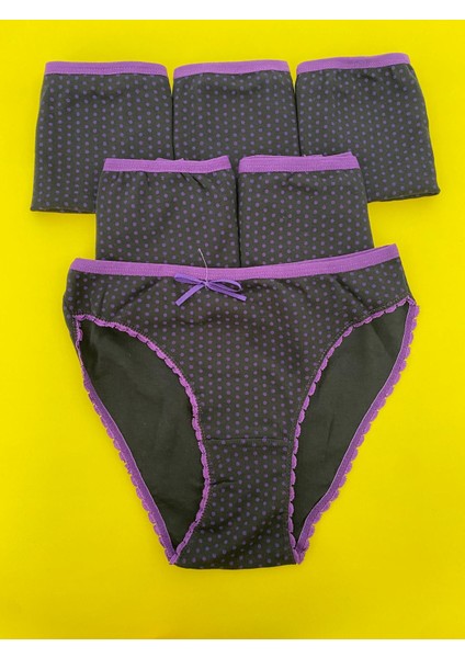 Kadın Puantiyeli Bikini Külot 6'lı Paket-Siyah