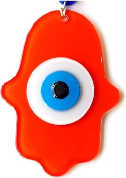 Nazar Boncuklu Turuncu Fatma Ana Bereket Eli Cam Duvar Süsü