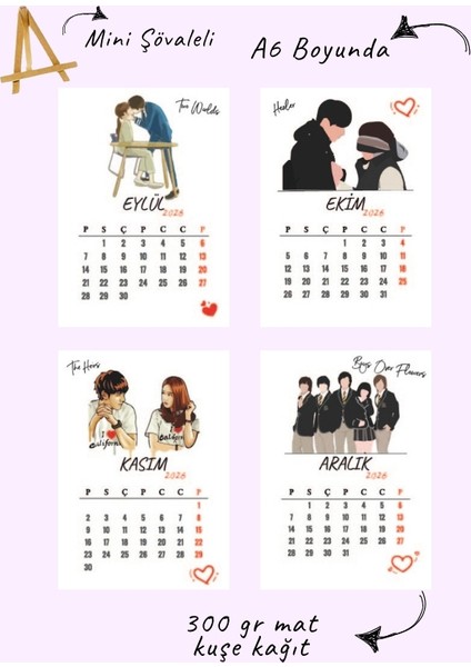 K-Drama Tasarımlı Şövale Masa Takvimi 2026 : Klasik Diziler fiyatları