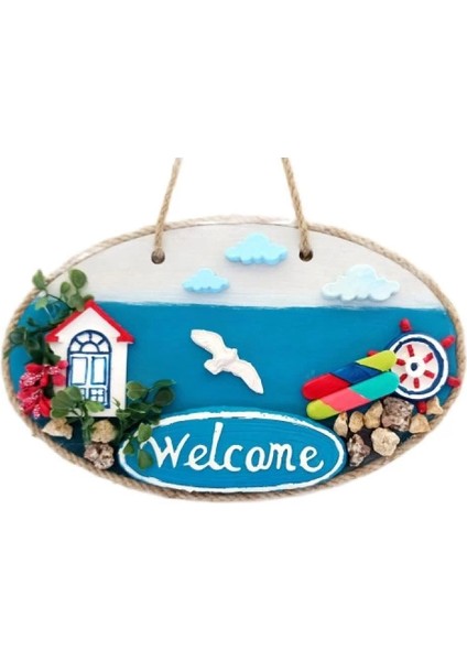 Sahil Kasabası Welcome Yazılı El Yapımı Kapı Süsü
