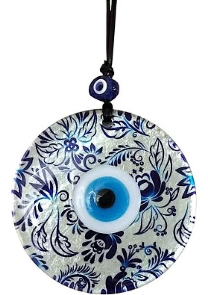 Nazar Boncuklu Yaprak Desenli Gümüş Rengi Füzyon Cam El Yapımı 12 cm Duvar Süsü Nazarlık Hediyelik Eşya indirimleri