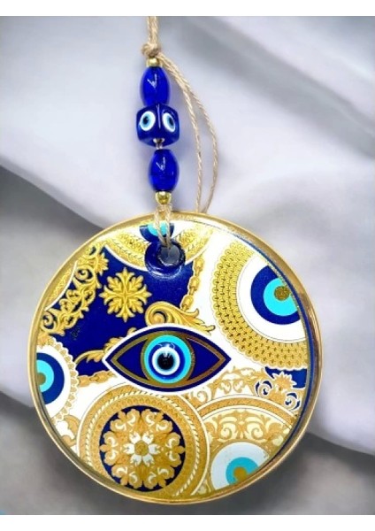 Sarı Motifli Mavi Işlemeli Nazar Boncuk Gözlü Duvar Süsü fırsatları