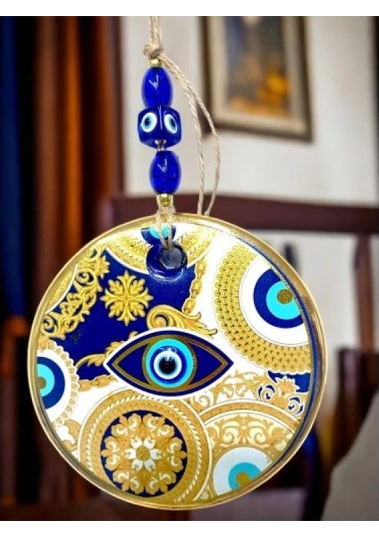 Sarı Motifli Mavi Işlemeli Nazar Boncuk Gözlü Duvar Süsü indirimleri