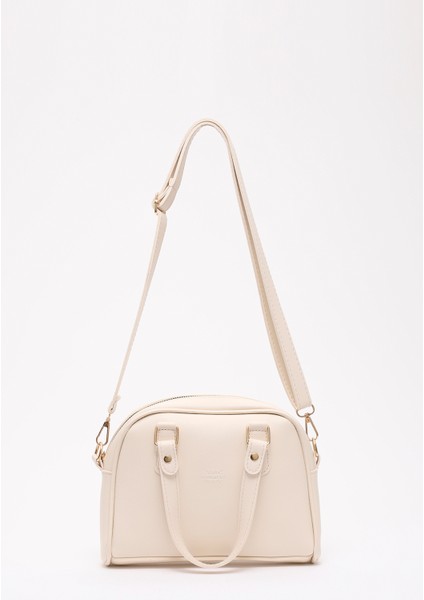 Krem SHK205 Suni Deri Fermuarlı Tek Bölmeli Ayarlanabilir Askılı El,kol ve Omuz Çantası