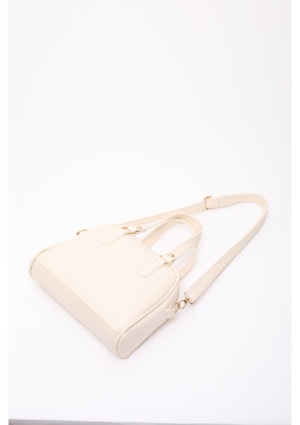 Krem SHK205 Suni Deri Fermuarlı Tek Bölmeli Ayarlanabilir Askılı El,kol ve Omuz Çantası