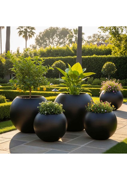 Aura Sphere Fiber Küre Saksı - Mat - 60CM x Yükseklik 50CM Büyük Boy fırsatları