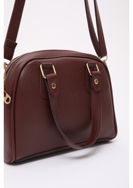 Bordo SHK205 Suni Deri Fermuarlı Tek Bölmeli Ayarlanabilir Askılı El,kol ve Omuz Çantası