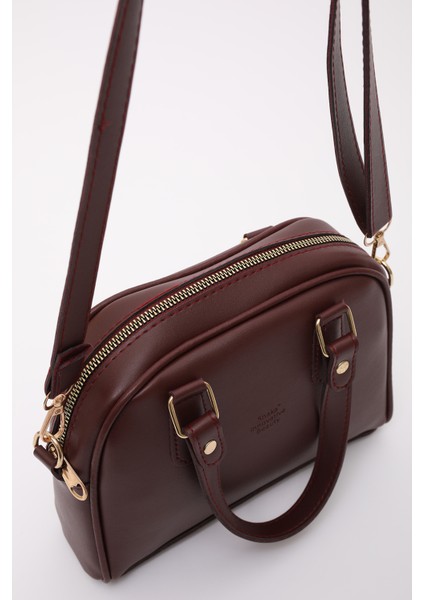 Bordo SHK205 Suni Deri Fermuarlı Tek Bölmeli Ayarlanabilir Askılı El,kol ve Omuz Çantası