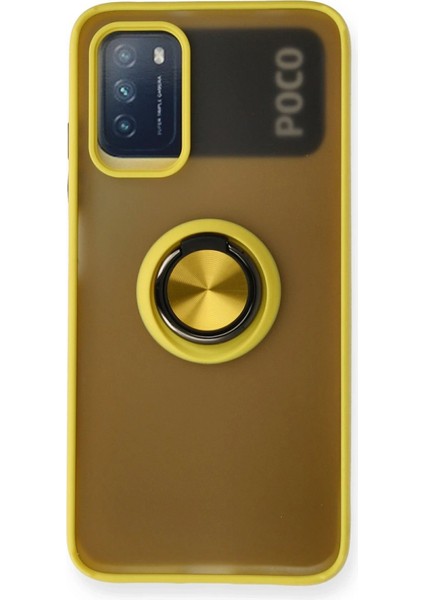 Xiaomi Redmi 9t Kılıf Montreal Yüzüklü Silikon Kapak - Sarı - NEO5270-6833