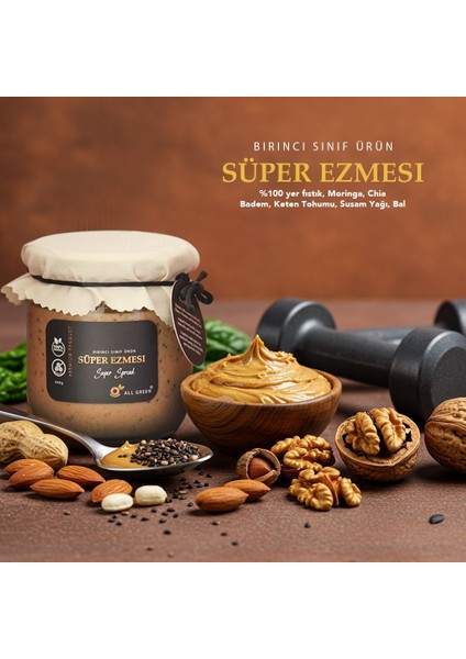 Süper Ezmesi – Doğal fıstık ezmesinin badem ezmesi, tohumlar ve doğal bal ile sağlıklı karışımı indirimleri
