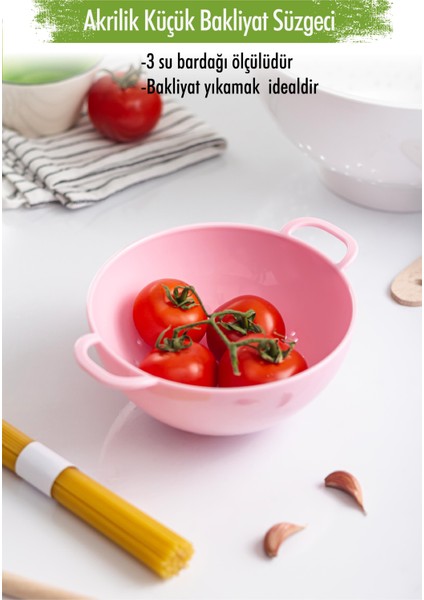 Akrilik Soft Pembe Mini Pirinç Süzgeçi & Bakliyat Süzgeçi (3 Su Bardağı Ölçülü)