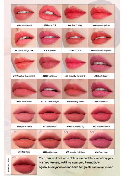 Uzun Süre Kalıcı ve Hafif Formüllü, Kadife Bitişli Tint PERIPERA Ink Airy Velvet (32 Reddish Rose) indirimleri