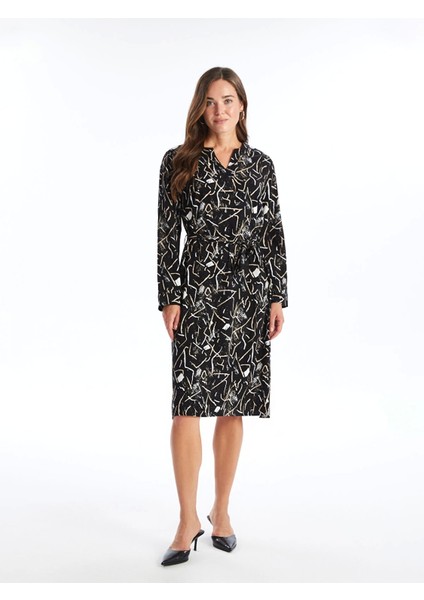 Lcw Grace Siyah Kaçık Yaka Desenli Kadın Elbise