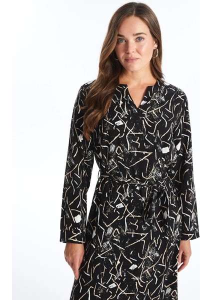 Lcw Grace Siyah Kaçık Yaka Desenli Kadın Elbise modelleri