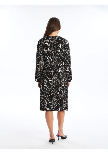 Lcw Grace Siyah Kaçık Yaka Desenli Kadın Elbise indirimleri