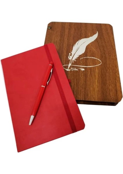 Dekoratif Hediyelik Ahşap Kutulu Defter Kalem