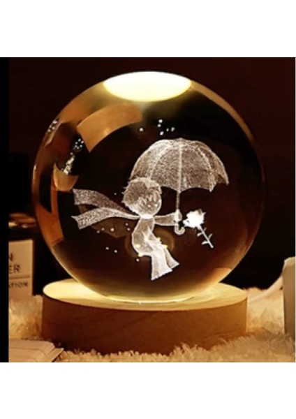 Dekoratif Küçük Prens Tasarımlı Ahşap Altlıklı Işıklı Cam Küre Cam:6cm Ahşap:2cm fiyatları