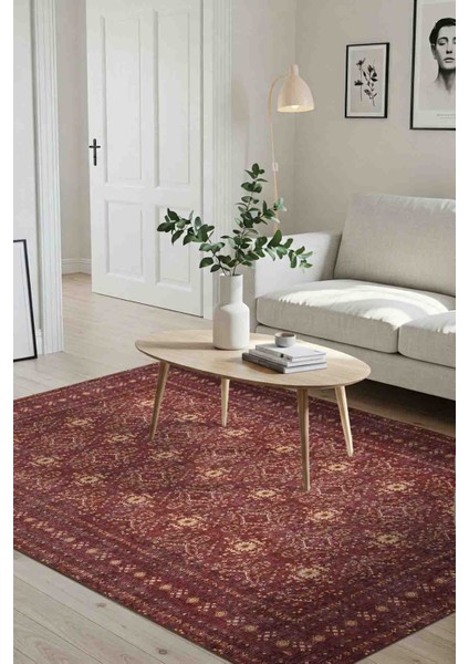 Relic Bordo Vintage Dokulu Geleneksel Desenli Dokuma Tabanlı Şönil Halı Al 477