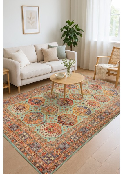 Relic Çok Renkli Vintage Dokulu Klasik Desenli Dokuma Tabanlı Şönil Halı Al 507