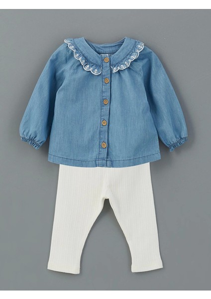 Lcw Baby Indigo Bisiklet Yaka Kız Bebek Gömlek ve Tayt 2'li