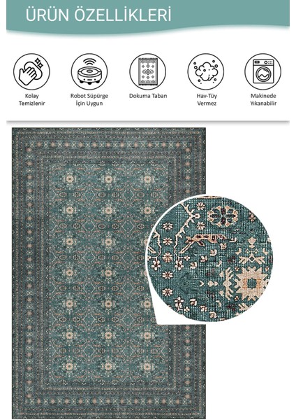 Relic Yeşil Vintage Dokulu Geleneksel Desenli Dokuma Tabanlı Şönil Halı Al 481 fırsatları