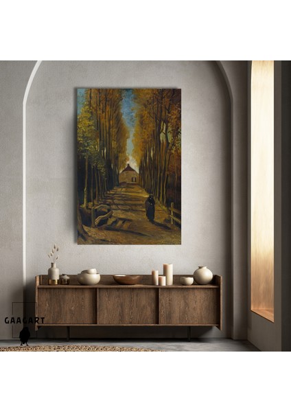 Tekli Dikey Kanvas Tablo Ünlü Eserler Van Gogh Avenue Of Poplars In Autumn